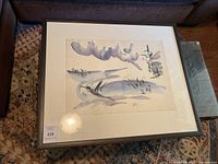 Framed painting on paper showcasing abstract landscape by Gilda Mekler, signed 'GM'.