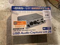 Top view of the Edirol USB Audio Capture UA-25 box showing product image, branding, and included software indication.