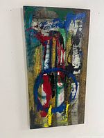 Front view of the large, rectangular abstract oil painting on canvas with impasto texture and bold colors.
