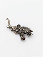 Front view showing marcasite detailing, garnet eye and ball