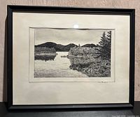 Framed etching front view showing artwork detail and signature area