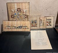 Front view of all framed papyrus artworks and informational sheet