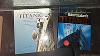 Two Titanic themed books arranged side by side, titles visible.