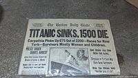 Front page of The Boston Daily Globe with Titanic sinking headline