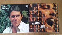 Front covers of two Chico Buarque vinyl records. First album cover shows a portrait photo of Chico Buarque with green background, second is the Sinal Fechado album with grid pattern and portraits.