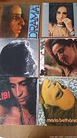 Photo showing front covers of the six Maria Bethânia vinyl records with distinct cover art and artist portraits