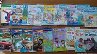 Full view of all 20 beginner reading books including Hot Wheels, Fancy Nancy, Molly of Denali, Ty's Travels, Spider-Man and Paddington titles.
