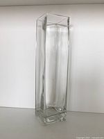 Front view of clear square glass vase