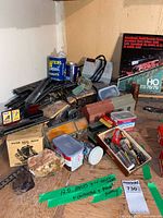 Wide view of track sections, controllers, buildings, hardware boxes