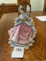 Front view of Royal Doulton Rebecca figurine showing color, pose and lot tag