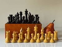 Full set of pieces displayed on box with fruit for scale