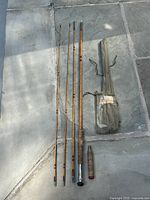 All rod sections, fighting butt and cloth sleeve laid out