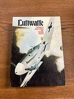 Game box front showing WW2 German aircraft artwork and title 'Luftwaffe: The Game of Aerial Combat over Germany 1943-45'.
