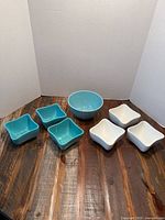 All seven bowls arranged on tabletop