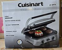 Retail box front showing Cuisinart Elemental Series 5-in-1 Griddler image and details