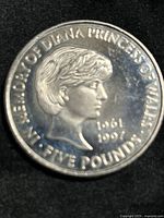 Reverse showing Diana portrait, denomination and dates