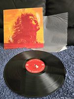 Photo of the vinyl record, album cover showing the artistic image of Carlos Santana, and a plastic protective sleeve.
