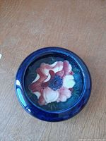 Top view of Moorcroft dish showing floral design