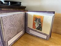 Open album showing cat painting ACEO in sleeve