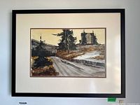 Full view of framed watercolor landscape