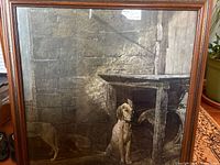 Front view of framed Andrew Wyeth print showing dog image