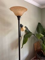 Full view of lamp showing torchiere shade and reading light
