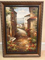 Full view of framed oil painting