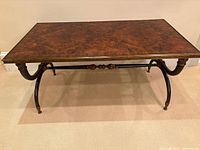 Top view showing burl veneer surface and banded edge