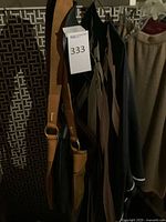 Hanging view showing robe and bags