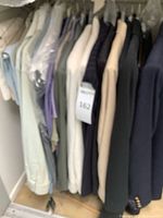 Row of assorted jackets and shirt on hangers