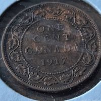 Reverse showing ONE CENT CANADA 1917 within wreath