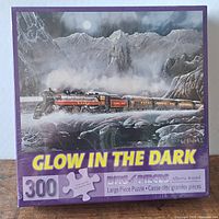 Front view of sealed Bits and Pieces 300-piece glow-in-the-dark puzzle box