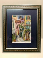 Front view of framed watercolour print showing image, mat and frame