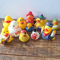 Group shot of all eleven themed rubber ducks