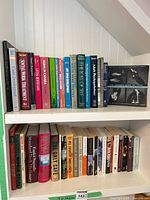 Two shelves of books featuring social work, aging in Canada, psychotherapy, poetry, and yoga titles.