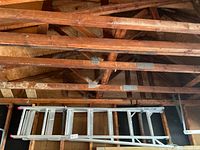 Full side view of the Reynolds extendable ladder against a wooden ceiling.