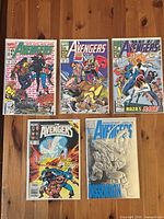 Group shot of all five bagged and boarded Avengers comics