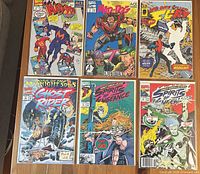 Six bagged comics laid out; identifies all titles in lot