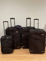 Front view of all four suitcases with neck pillow