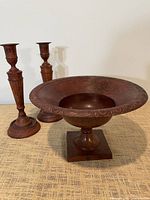 Set showing bowl and two candlesticks