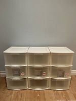 Front view of three identical 3-drawer units side by side