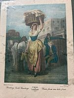 Close-up of the print showing the strawberry vendor woman and some background details.