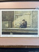 Print titled "Saturday Comics" by Leonard Gibbs with child reading scene.