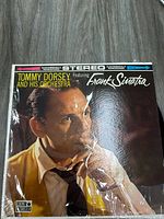Front of vinyl record sleeve showing color photo of Frank Sinatra.