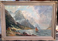 Full view of framed seascape painting