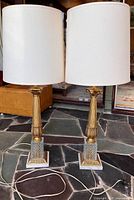 Front view of both lamps with shades, cords visible