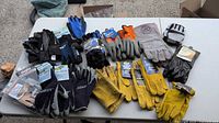 Top view showing variety of glove types, brands and colors