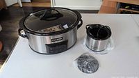 Large Crock-Pot slow cooker with lid, Little Dipper mini warmer, power cord in packaging