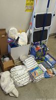 Overall lot: ladder, microfiber pads, dusters, chemicals