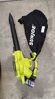Overall view of SunJoe blower/vacuum with bag attached